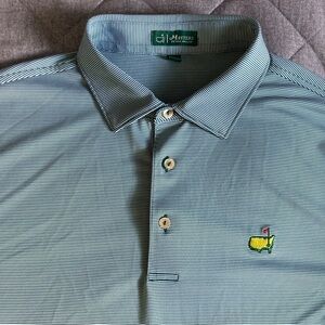 Peter Millar Masters Polo Mens Large Green White Striped Augusta National Golf
